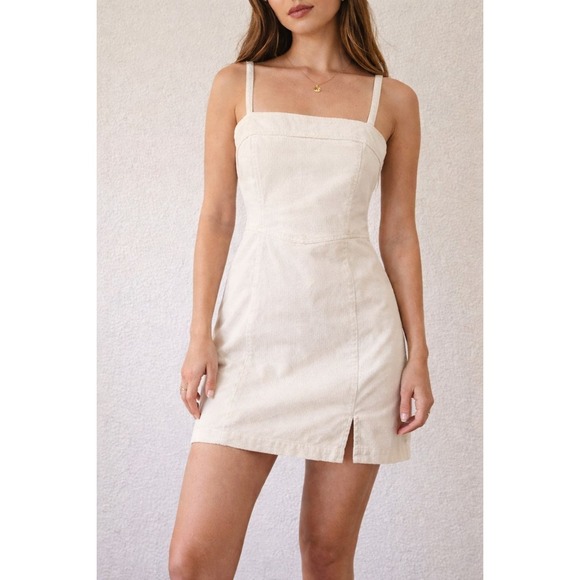 Abercrombie & Fitch Dresses & Skirts - Abercrombie & Fitch 90's Size M‎ Corduroy Square Neck Mini Dress Beige Cream